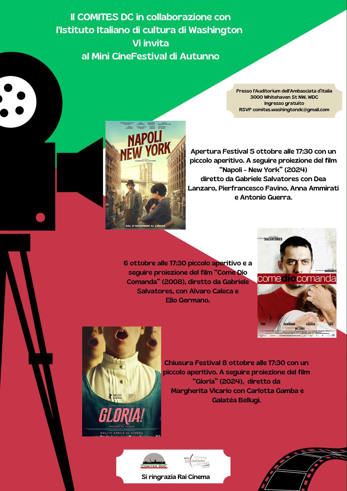 Mini CineFestival d’autunno: tre serate di cinema italiano a Washington